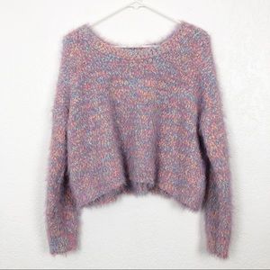 UO Funky Fuzzy Pullover Sweater Multi Pastel S